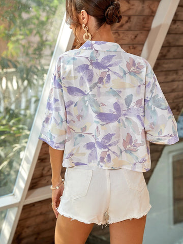 VCAY Floral Print Drop Shoulder Shirt shein