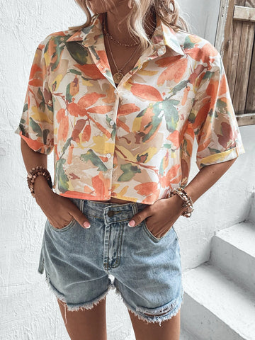 VCAY Floral Print Drop Shoulder Shirt shein