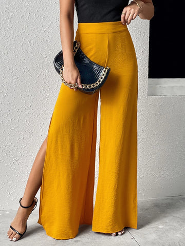 VCAY Split Thigh Wide Leg Pants shein