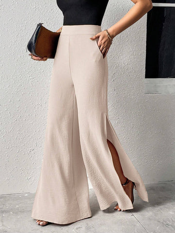 VCAY Split Thigh Wide Leg Pants shein