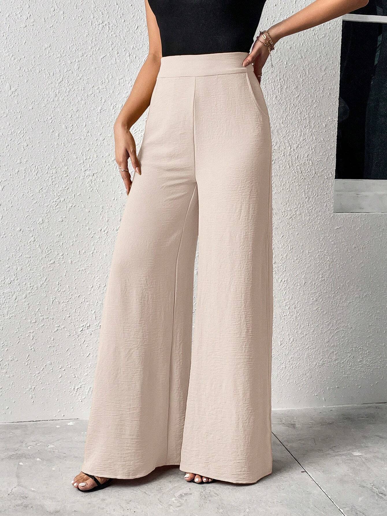 VCAY Split Thigh Wide Leg Pants shein