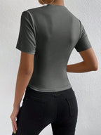 RosyDaze Ruched Mock Neck Tee shein