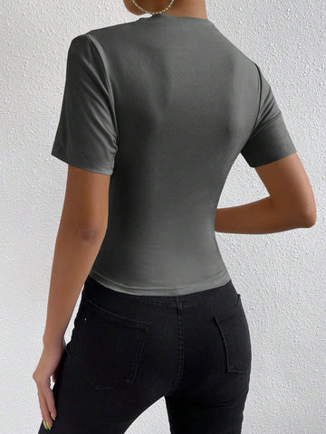 RosyDaze Ruched Mock Neck Tee