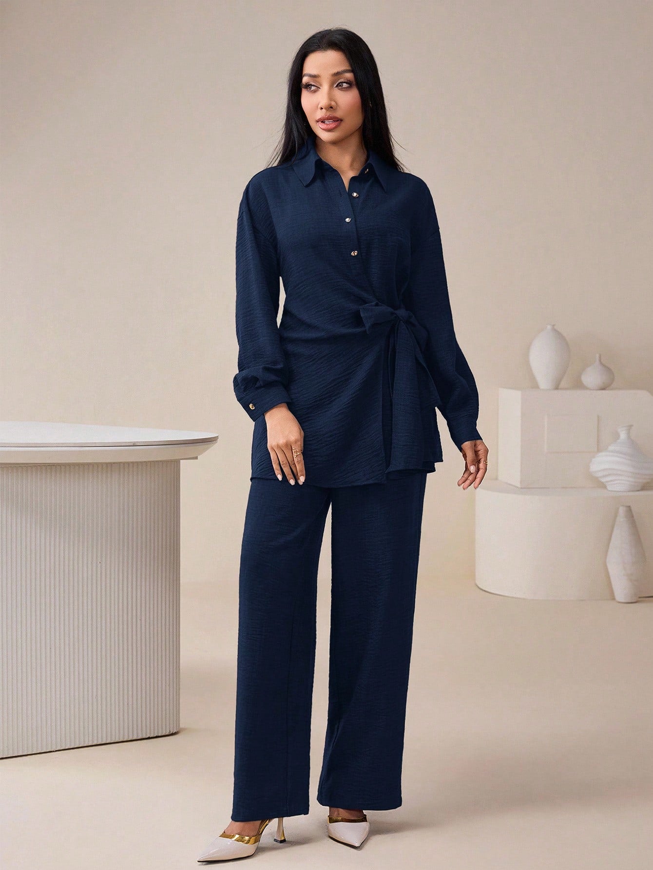 Women's Casual Solid Color Shirt & Pants
