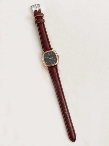 Vintage Square Pointer Quartz Watch shein