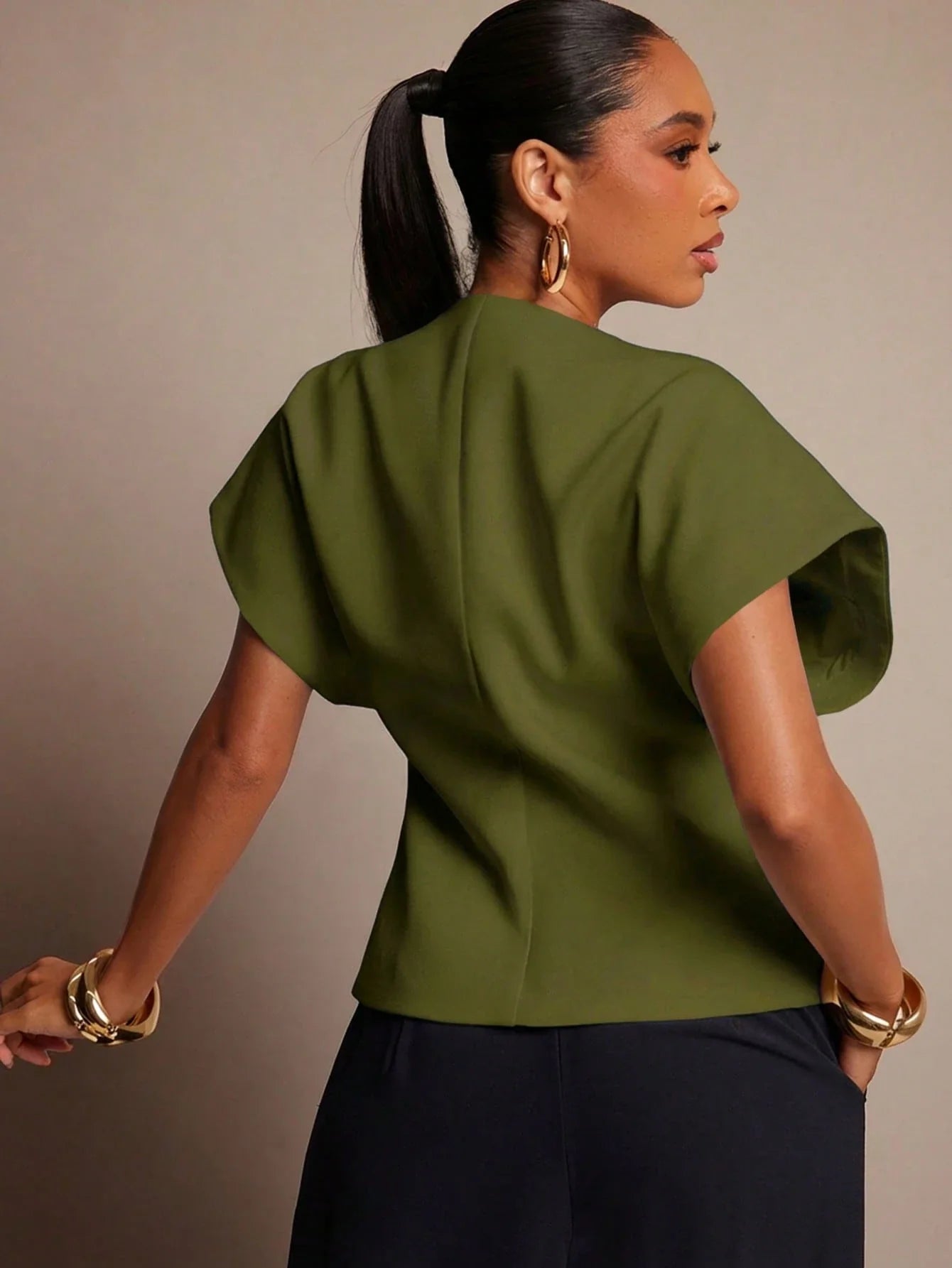 Vixey Solid Textured Woven Asymmetrical Hem Single Button Waistcoat Top shein