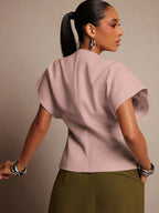 Vixey Solid Textured Woven Asymmetrical Hem Single Button Waistcoat Top shein