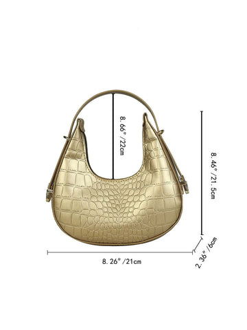 Waterproof,Lightweight,Business Casual Metallic Crocodile Embossed Hobo Bag Stylish Crescent Purses shein