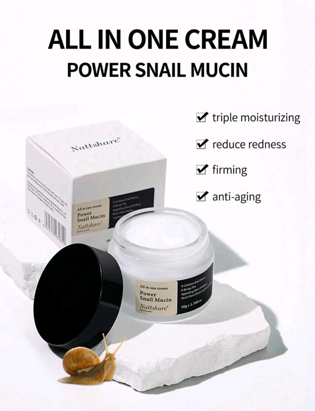 50g Snail Mucin Moisturizer Daily Cream Glowing Elastic Tighten Moisturizer For Dry Sensitive Skin shein