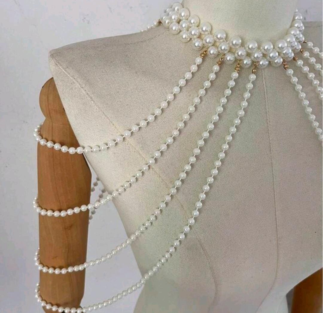 1pc Elegant White Faux Pearl Handmade Crochet Body Chain shein