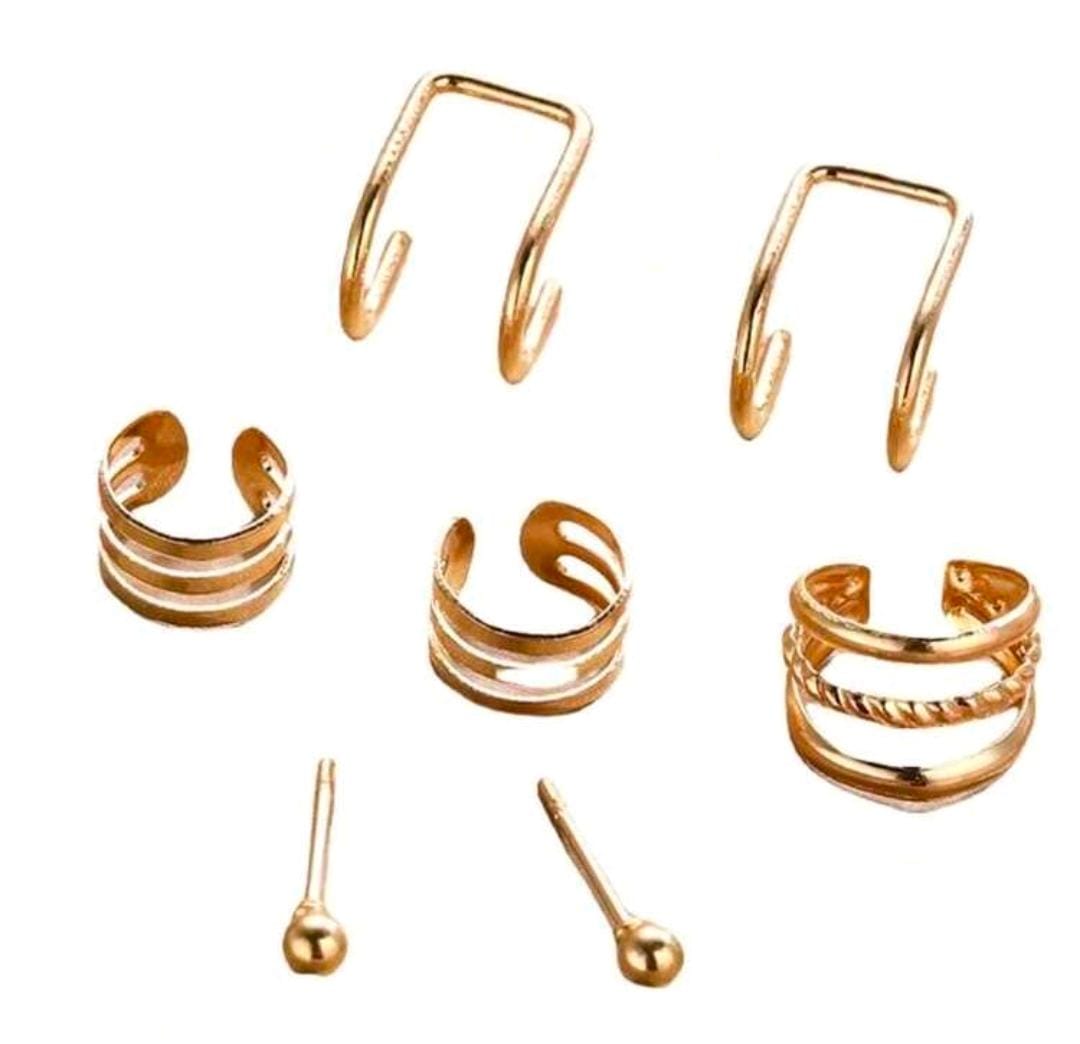 7pcs/Set Retro European & American Style Gold-Tone Ear Cuff Earrings shein