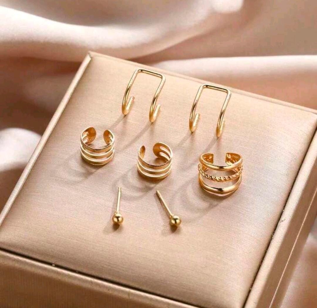 7pcs/Set Retro European & American Style Gold-Tone Ear Cuff Earrings shein