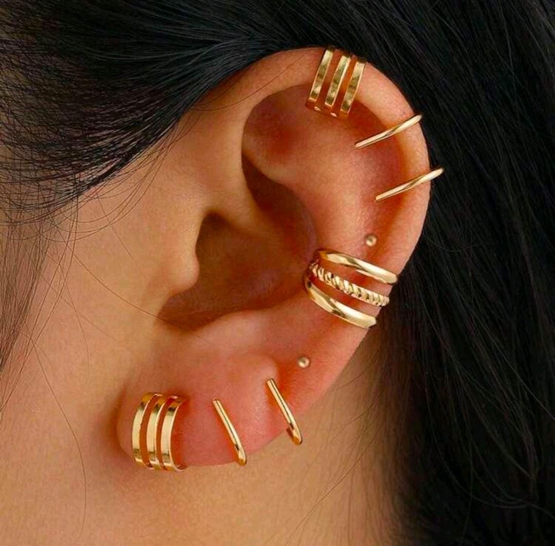 7pcs/Set Retro European & American Style Gold-Tone Ear Cuff Earrings shein