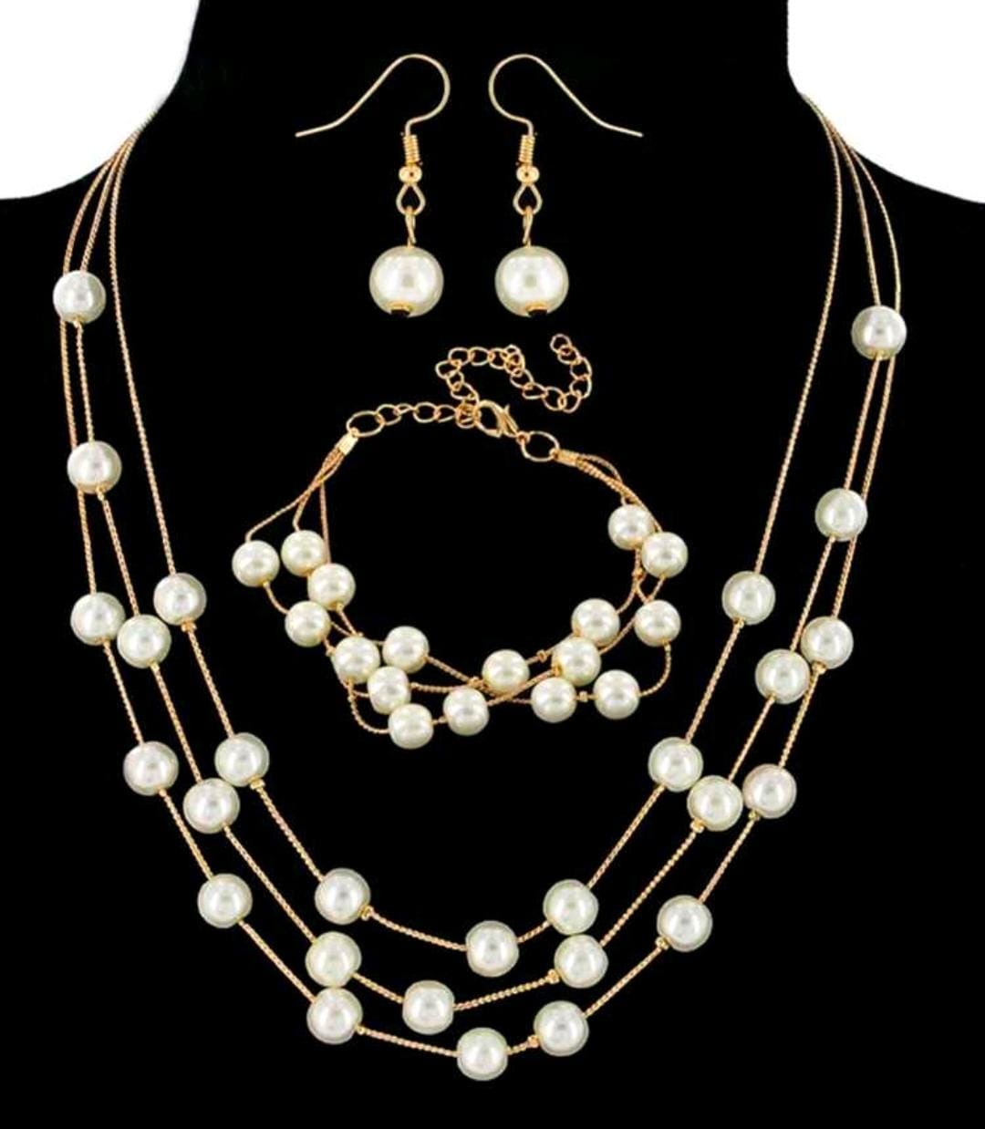 Fashion Faux Pearl Milky Way Star Design Necklace, Earrings And Bracelet shein
