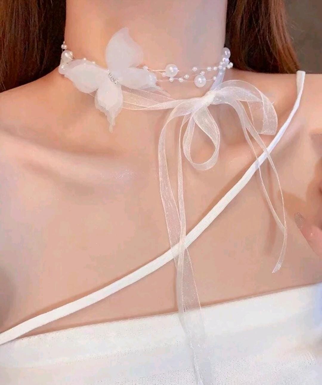 1pc Light Luxury Elegant White Flowers & Faux Pearl Beaded Collar Necklace shein