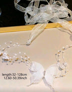 1pc Light Luxury Elegant White Flowers & Faux Pearl Beaded Collar Necklace shein