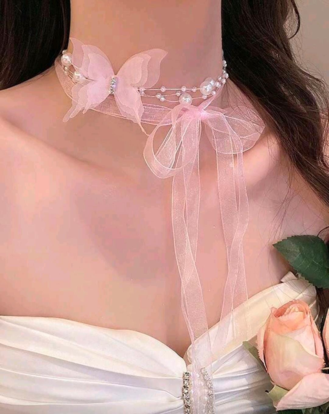 1pc Light Luxury Elegant White Flowers & Faux Pearl Beaded Collar Necklace shein