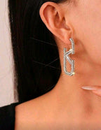 1 Pair Luxury Diamond Encrusted Geometric Letter Stud Earrings shein