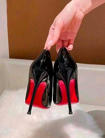 High-Heel Black Pointed-Toe Pumps With Red Sole