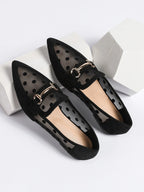 Women Breathable Polka Dot Snaffle Decor Point Toe Flats, Fashionable Outdoor Mesh Loafer Flats shein