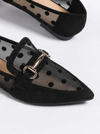 Women Breathable Polka Dot Snaffle Decor Point Toe Flats, Fashionable Outdoor Mesh Loafer Flats shein