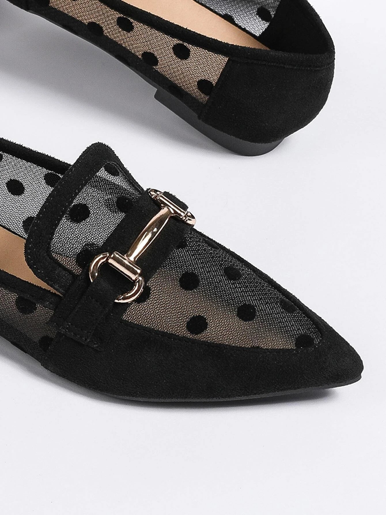Women Breathable Polka Dot Snaffle Decor Point Toe Flats, Fashionable Outdoor Mesh Loafer Flats shein