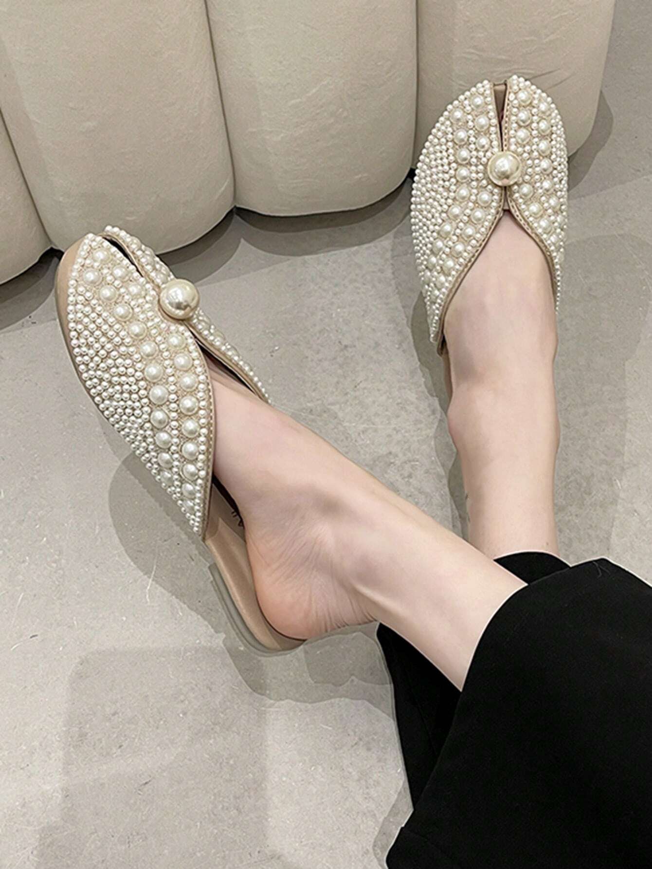 Women Faux Pearl Decor Flat Mules, Fashion Outdoor Flats shein