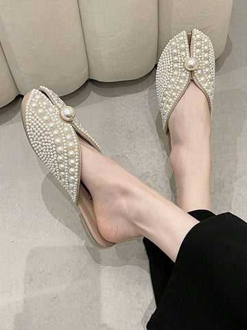 Women Faux Pearl Decor Flat Mules, Fashion Outdoor Flats shein