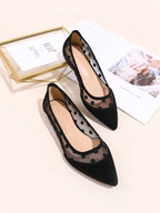 Women Polka Dot Decor Contrast Mesh Point Toe Ballet Flats shein
