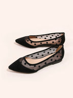 Women Polka Dot Decor Contrast Mesh Point Toe Ballet Flats shein