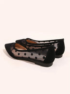 Women Polka Dot Decor Contrast Mesh Point Toe Ballet Flats shein