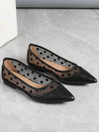 Women Polka Dot Decor Contrast Mesh Point Toe Ballet Flats shein