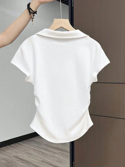Women's Casual Color Block Ruched T-Shirt