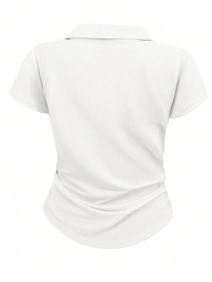 Women's Casual Color Block Ruched T-Shirt