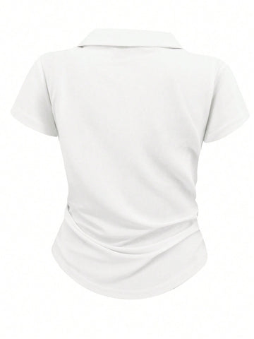 Women's Casual Color Block Ruched T-Shirt