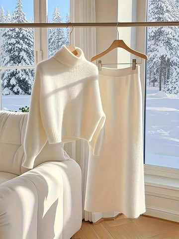 Women Casual Knitted Sweater & Long Skirt Set