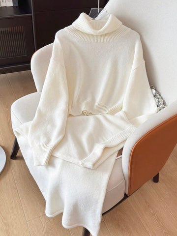 Women Casual Knitted Sweater & Long Skirt Set