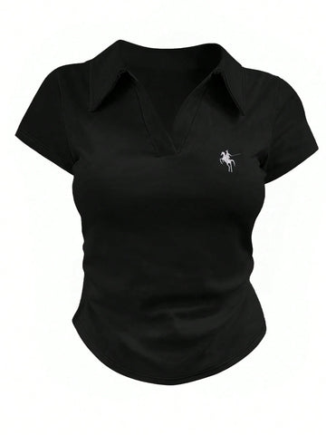 Women's Casual Color Block Ruched T-Shirt