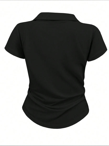 Women's Casual Color Block Ruched T-Shirt