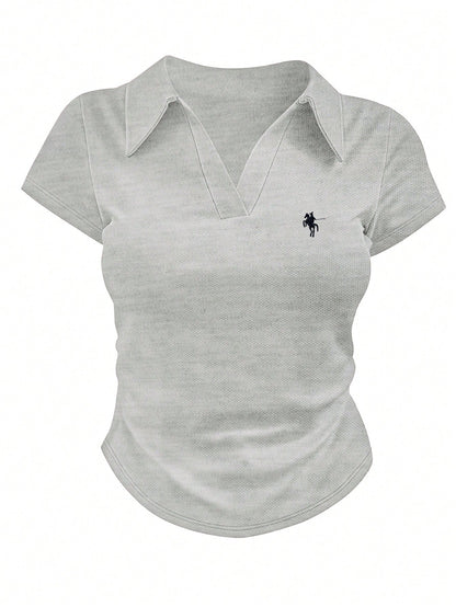 Women's Casual Color Block Ruched T-Shirt