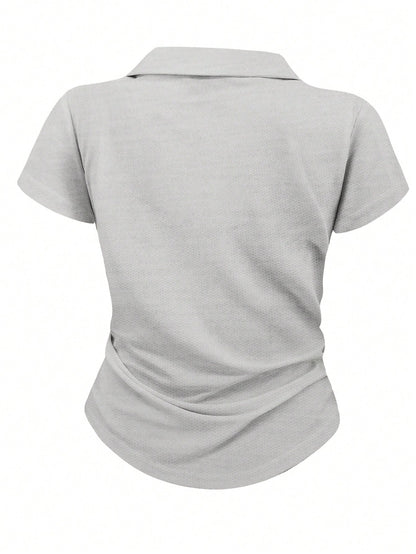 Women's Casual Color Block Ruched T-Shirt