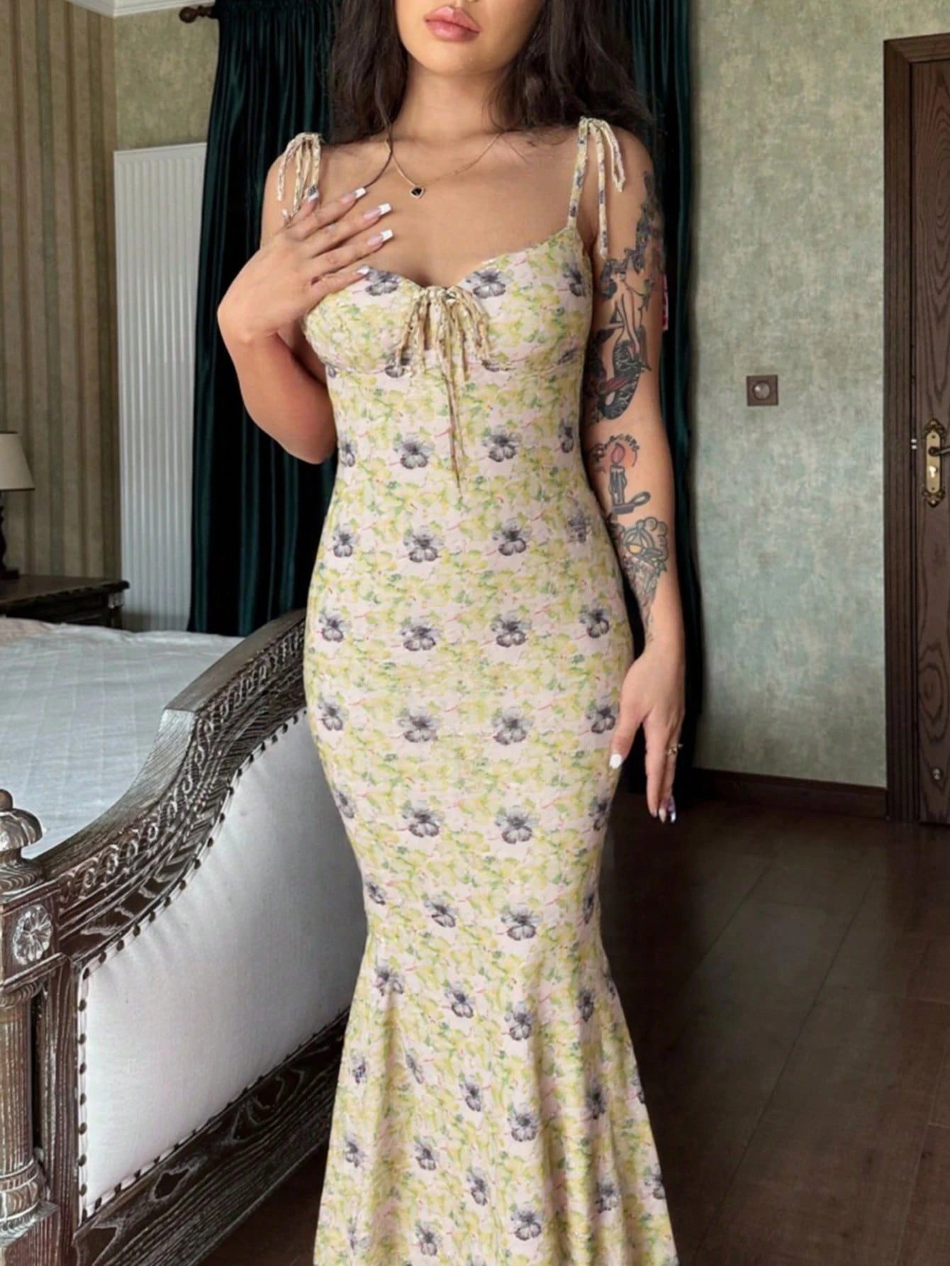 Women Floral Print Bodycon Sexy Fashion Dress shein