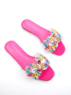 Butterfly Shaped Rhinestone Buckle Black Suede Fashion Square Toe Daily Party Flat shein