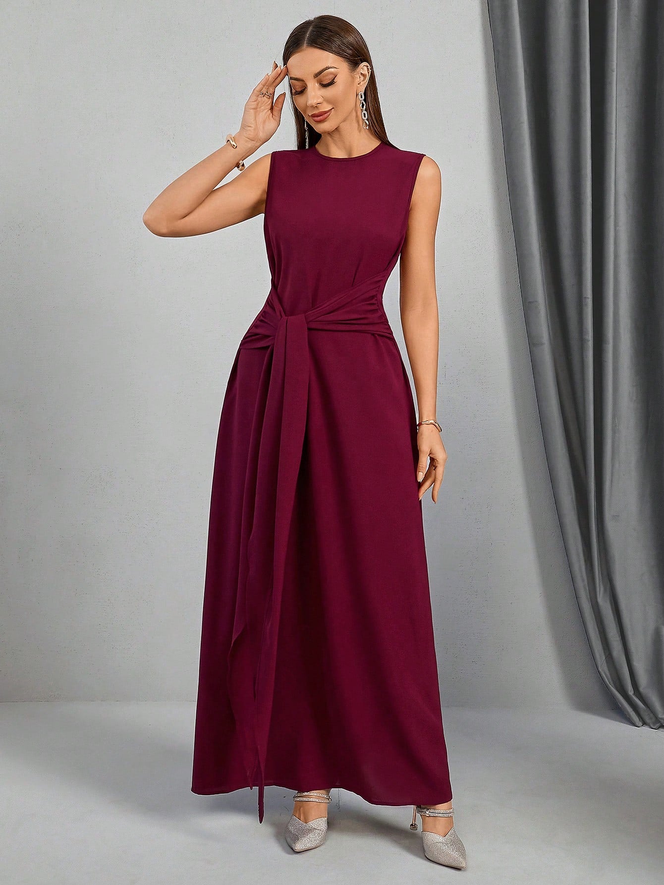 Women Loose Wrap Abaya Kaftan With Tie Waist, Solid Color, Modest Robe shein