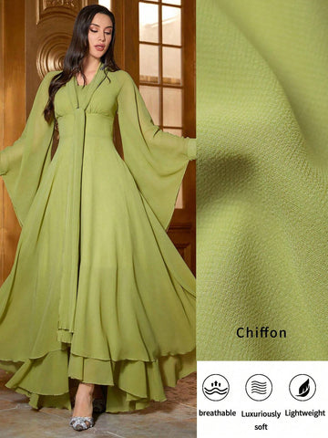 AZ Flare Sleeve Flowy Midi Dress Shein