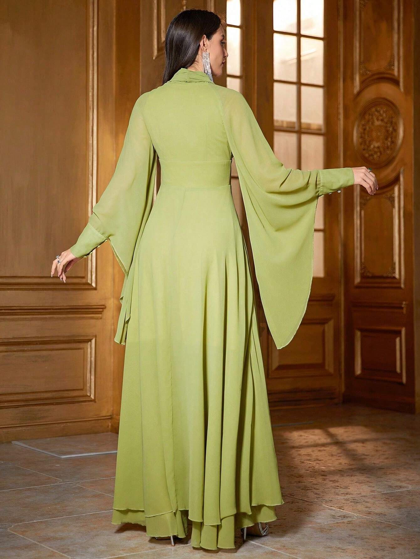 AZ Flare Sleeve Flowy Midi Dress Shein