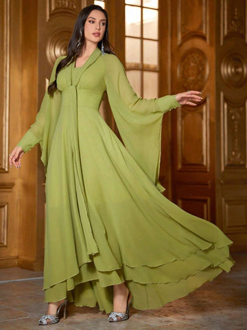 AZ Flare Sleeve Flowy Midi Dress Shein