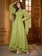 AZ Flare Sleeve Flowy Midi Dress Shein