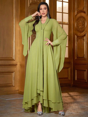 AZ Flare Sleeve Flowy Midi Dress Shein
