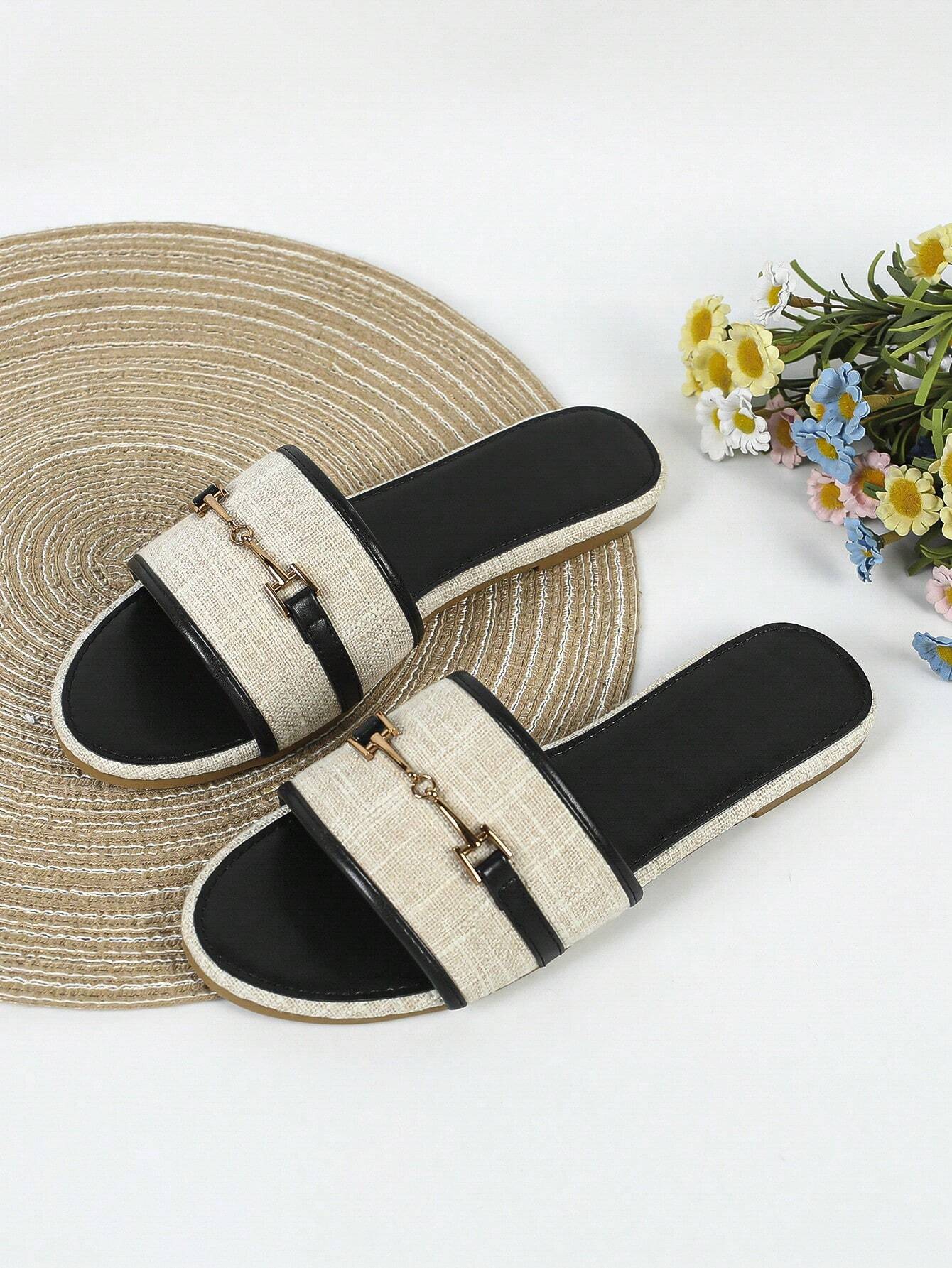 Women's Black Flat Sandals shein